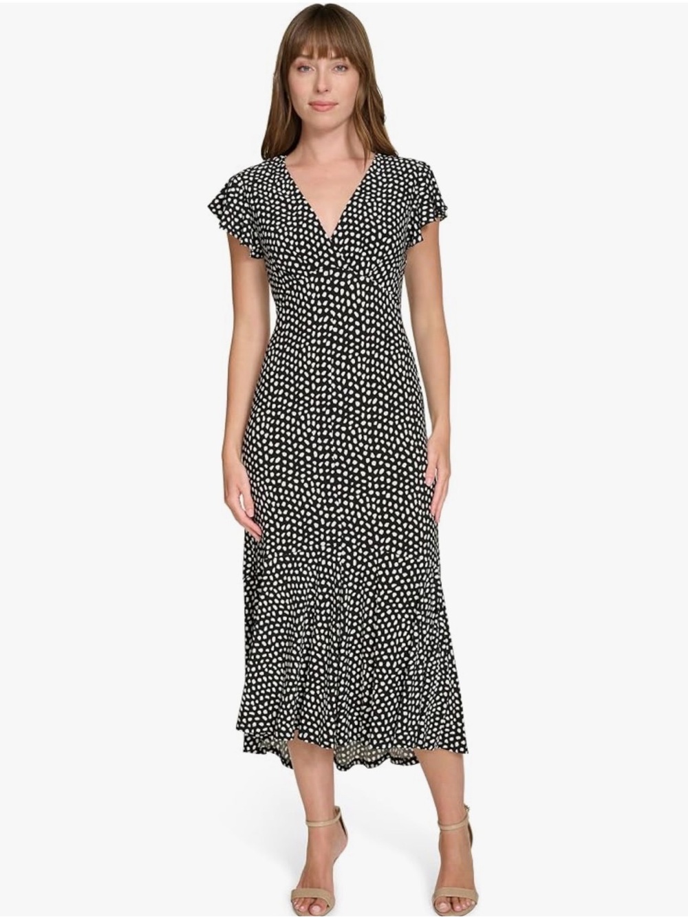 Tommy Hilfiger Womens Empire Waist V Neck Polka dress Midi Dress size 6